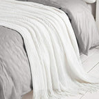 BOURINA Off White Throw Blanket 60x80 Inches Throw Textured Solid Soft Sofa - Image 6