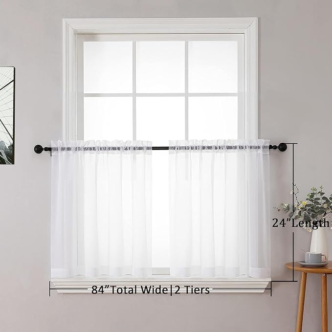 Aiyufneg White Sheer Valance for Window Curtains 24 Inch Length, Light - Image 9