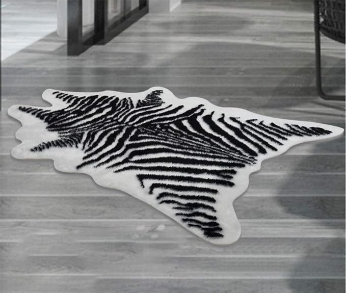 Zebra Print Rug Faux Animal Cowhide Skin Area Rug Leather Carpet Mat Small Size - Image 2