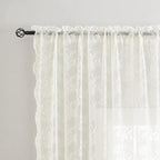 YJ YANJUN Vintage Lace Curtains 80 Inch Length Victorian Floral Cream Sheer - Image 2