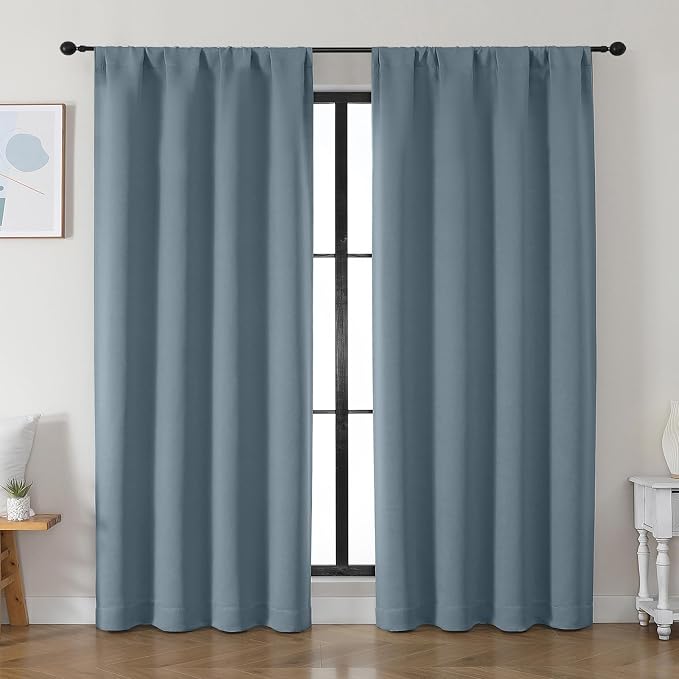 Simplebrand Ava Stone Blue Blackout Curtains by Simplebrand