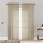 Taupe Sheer Curtain for Bedroom Living Room 78 Inches Long 2 Panels Set - Image 2