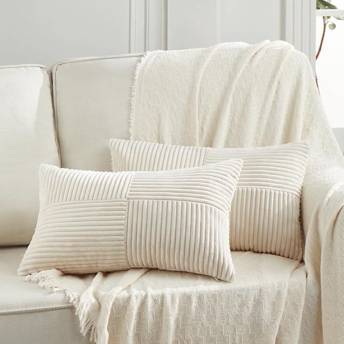 Fancy Homi 2 Packs Cream Long Lumbar Decorative Throw Pillow Covers 12x24 Inch by Fancy+Homi