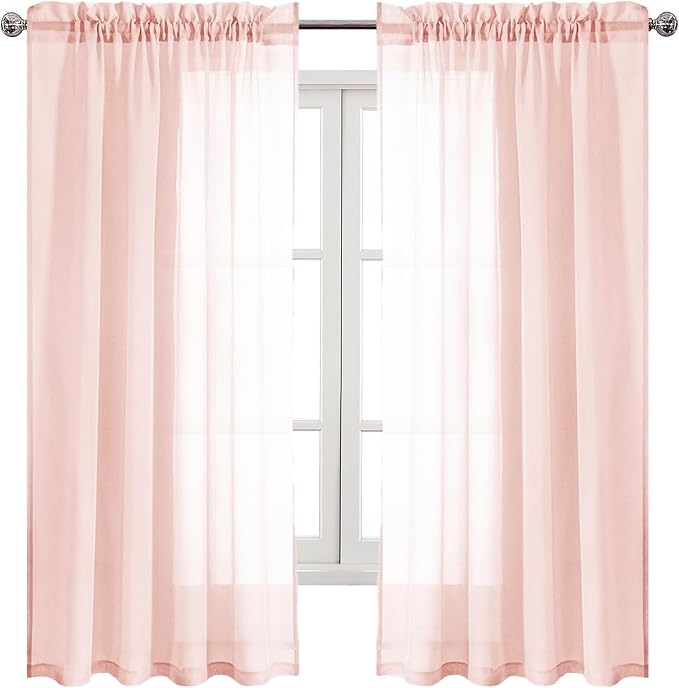 DWCN Blush Pink Sheer Curtains Semi Transparent Voile Rod Pocket Curtains - Image 9
