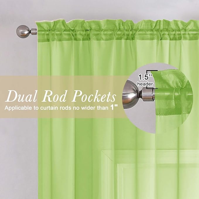Lecloud Lime Sheer Curtains 84 Inches Long 2 Panels, Solid Voile Light - Image 5