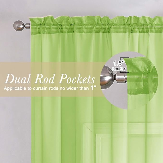 Lecloud Lime Sheer Curtains for Living Room 54 Inch Length 2 Pcs, Solid Color - Image 5