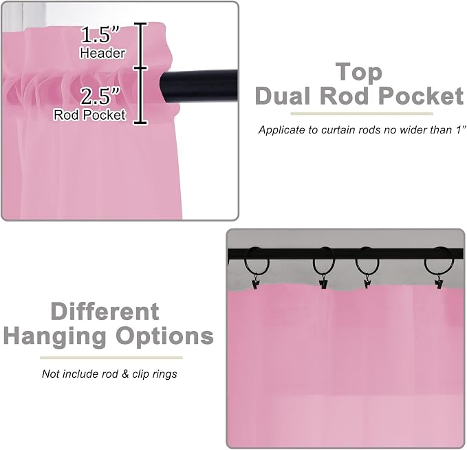 Pink Sheer Curtain for Bedroom Living Room 72 Inches Long 2 Panels Set - Image 4