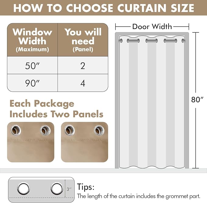 MIULEE Blackout Door Curtain Set of 2, 34 x 80 Inch Beige Thermal Insulated - Image 5