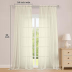 OWENIE Extra Long Cream Sheer Curtains 96 Inches Long 2 Panels Set, Soft - Image 2