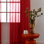 SpaceDresser Basic Rod Pocket Sheer Voile Window Curtain Panels Christmas Red 1 - Image 2