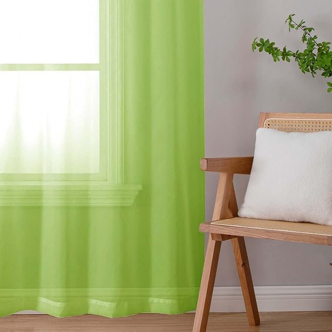 Lecloud Lime Sheer Curtains for Living Room 54 Inch Length 2 Pcs, Solid Color - Image 7