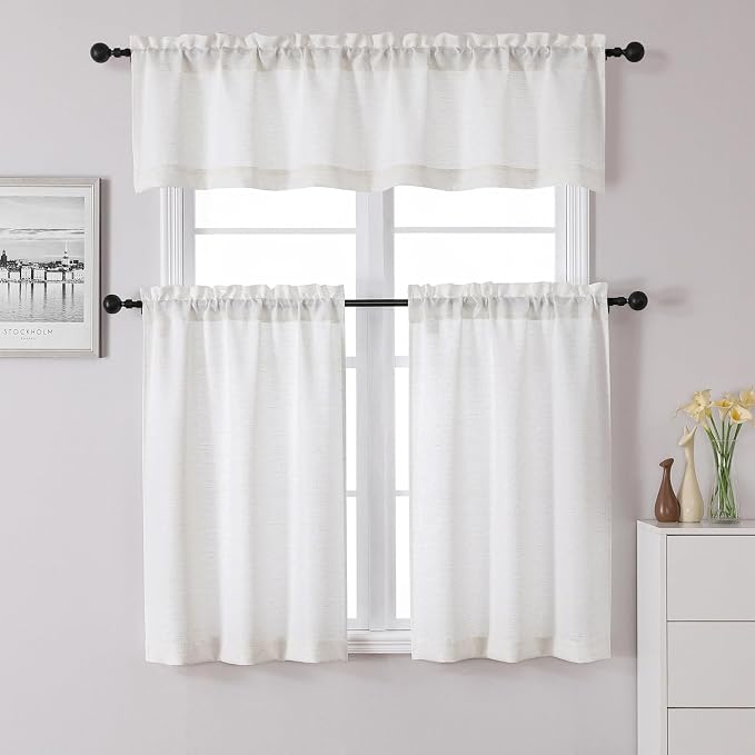 Chyhomenyc Blend Linen Valance for Windows, Light Filtering Blend Linen Solid - Image 2