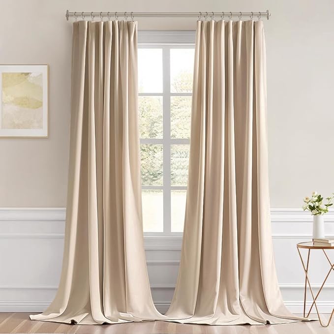 MIULEE Back Tab Beige Curtains 102 Inch Long 2 Panels Set - Image 9