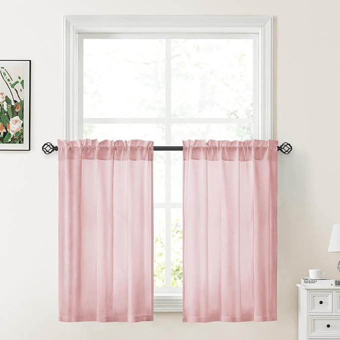 HOMEIDEAS Non-See-Through Light Pink Privacy Sheer Curtains, 30 X 36 Inches by HOMEIDEAS