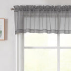 Grey Valances for Windows, Sheer Curtains 14 Inch Length 2 Pack Kitchen Curtain by WelvetBLK