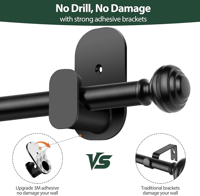 KAMANINA No Drill Curtain Rods for Windows 32 to 58 Inches, 5/8 Inch Renter - Image 4