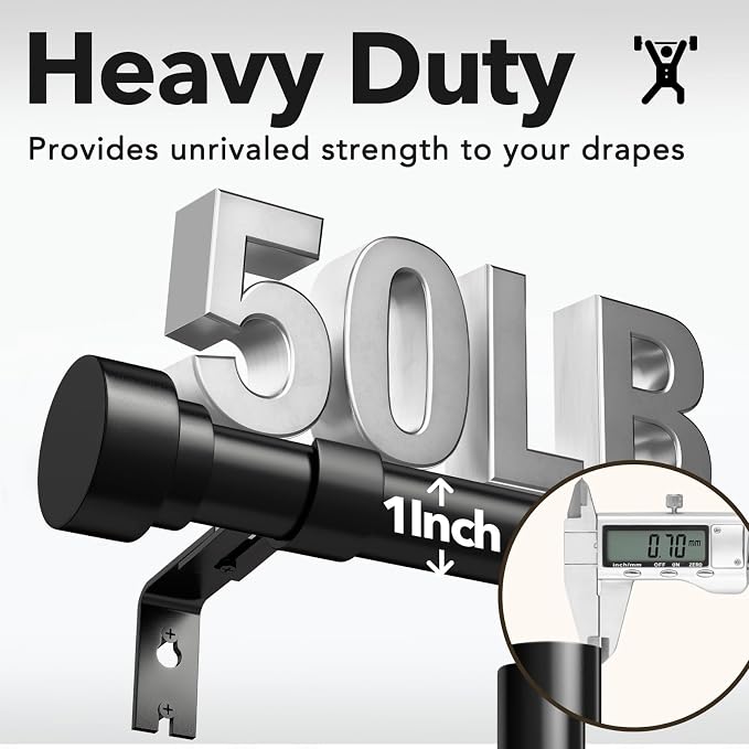 Extra Long Curtain Rods for Windows 32 to 240 Inch, 1 Inch Black Heavy Duty - Image 6
