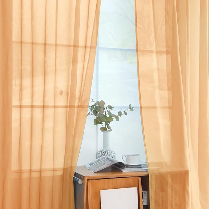 SpaceDresser Beige Sheer Curtains 4 Panels Rod Pocket Semi-Sheer Curtain 84 - Image 4