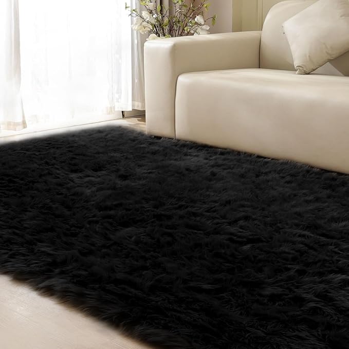 ORINOVA Black Faux Sheepskin Washable Fluffy Fur Rugs - Image 9