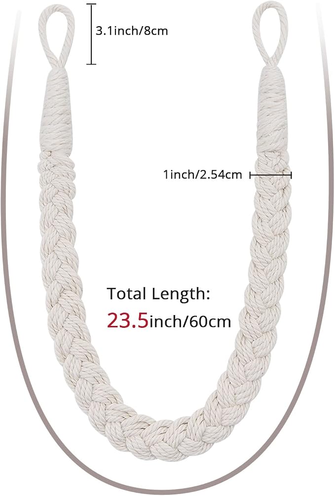 NICEEC 4 Pack Natural Cotton Rope Curtain Tiebacks Elegant Boho Style - Image 3