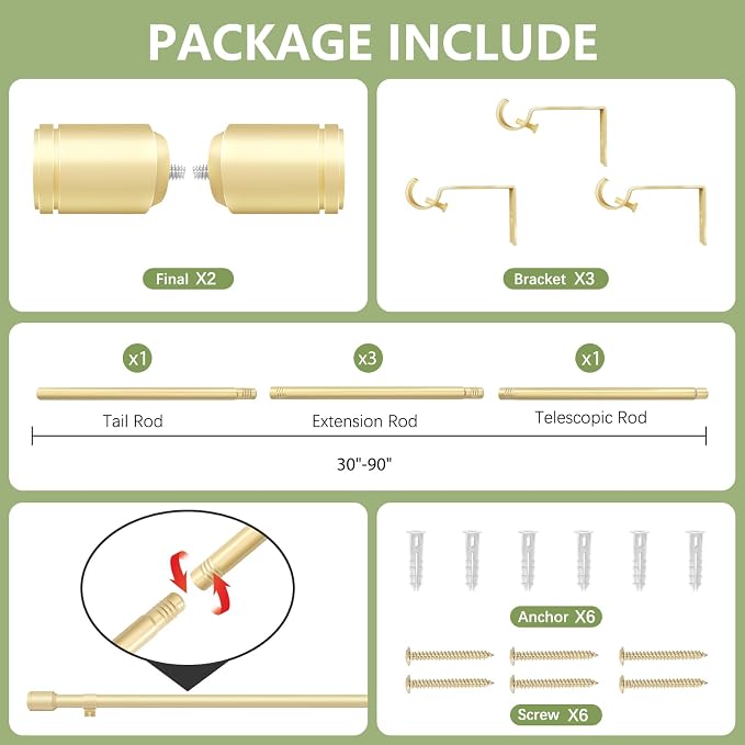 5/8” Diameter Curtain Rods 30-90 Inch, - Image 3