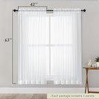 White Sheer Curtains 63 Inch Length 2 Panels Set - Image 2