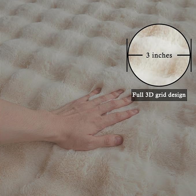 Creamy White Rabbit Plush Rug 6'x9', Fluffy Faux Fur Shaggy Area Rug - Image 8