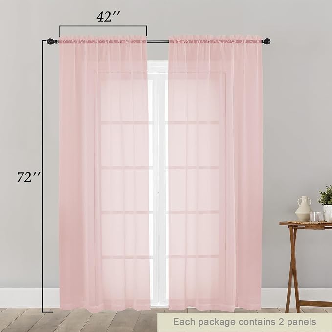 Blush Sheer Curtain for Bedroom Living Room 72 Inches Long 2 Panels Set - Image 2