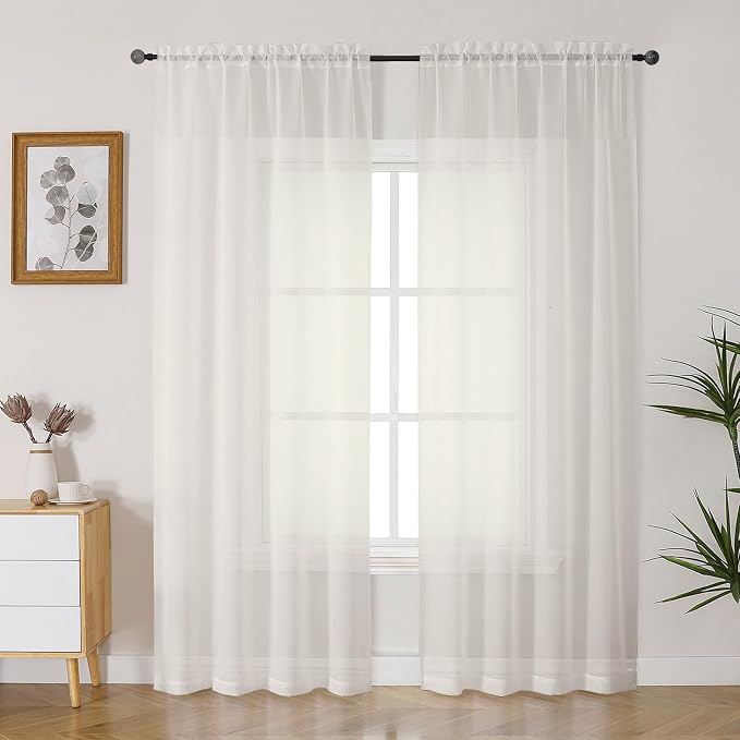 Gwine Ivory Sheer Curtains 84 Inches Long 2 Panels Set by Gwine