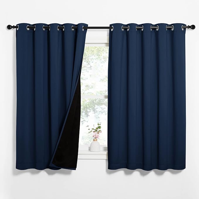 NICETOWN 100% Blackout Curtain Panels, Thermal Insulated Black Liner Curtains by NICETOWN