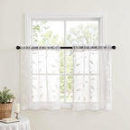 MIULEE White Sheer Curtains 2 Panels Embroidered Leaf Patterned Rod Pocket - Image 2