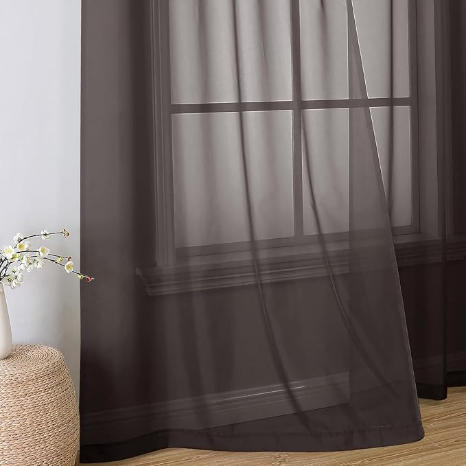 Aiyufeng Chocolate Brown Sheer Curtains 96 Inches Long 2 Panels, Solid Voile - Image 5