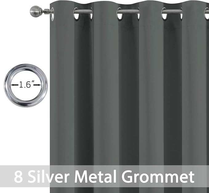 Yakamok Dark Grey Blackout Curtains, Grommet Thermal Insulated Room Darkening - Image 4