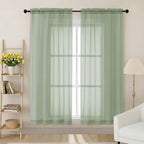 Sheer Sage Green Curtains for Bedroom Living Room 63 Inch Length 2 Panels by WelvetBLK