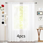 SpaceDresser Sheer White Curtains 4 Panels Rod Pocket Semi-Sheer Curtain 108 - Image 2