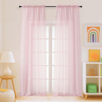 Blush Pink Sheer Curtains for Window 96 Inches Long 2 Panels, Soft Airy Light by Home