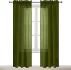 DWCN Olive Green Sheer Curtains Semi Transparent Voile Rod Pocket Curtains - Image 9