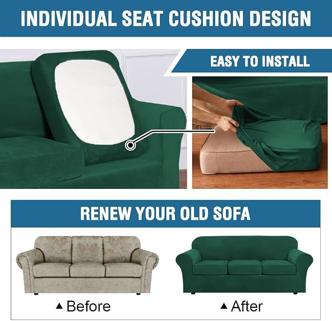 H.VERSAILTEX High Stretch Sofa Slipcover 4 Piece Cover Velvet Furniture - Image 6