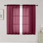 Burgundy Sheer Curtains for Bedroom Living Room 45 Inch Length 2 Panels by WelvetBLK