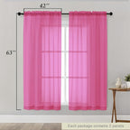 Hot Pink Sheer Curtains 63 Inch Length 2 Panels Set - Image 2