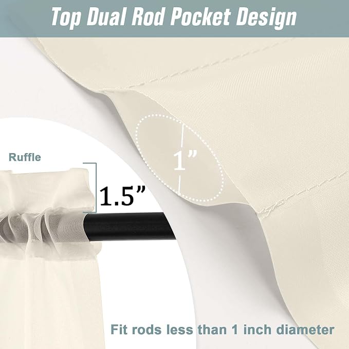 Cream Window Sheer Curtains 54 inch Length, Soft Airy Light Filtering Sheer - Image 3