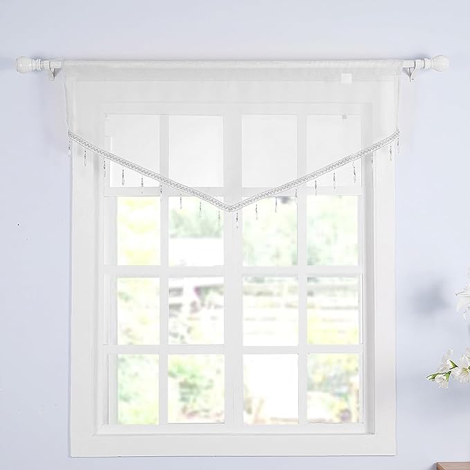 Molaxhome Swag Curtain 51 inch Length Rod Pocket Scalloped Curtain Valance - Image 2