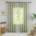 YJ YANJUN Vintage Lace Curtains -Victorian Floral Sage Green 102 inches Curtains - Image 2