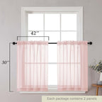 Blush Kitchen Curtains 30 Inch Length Tier 2 PCS, Solid Soft Airy Half Curtains - Image 2