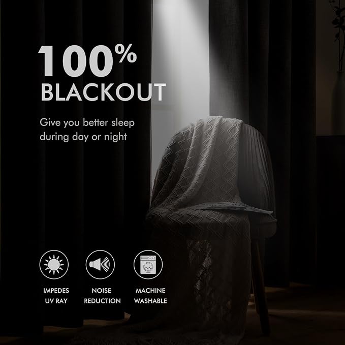 MIULEE Linen Curtains for Bedroom 100% Blackout Thermal Insulated Cobblestone - Image 3