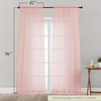 Blush Sheer Curtains for Bedroom Living Room 96 Inches Long 2 Panels, Modern - Image 2