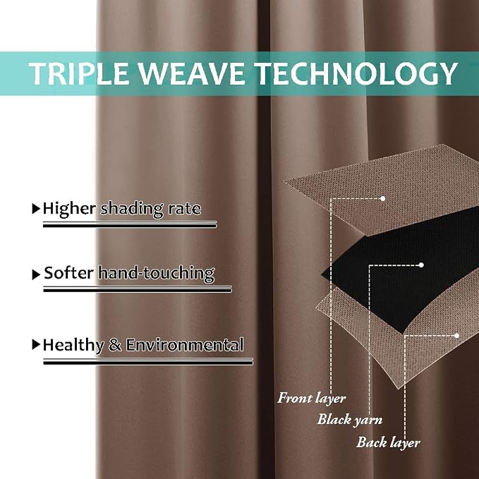 NICETOWN Cappuccino Bedroom Full Blackout Cold Blocking Short Curtain Panels - Image 6