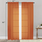 Sheer Orange Curtains for Bedroom Living Room 90 Inches Long 2 Panels Set - Image 2