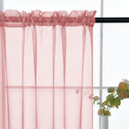 youleyar Solid Sheer Rod Pocket Curtain Voile Draperies 2 Panels White Beige - Image 2