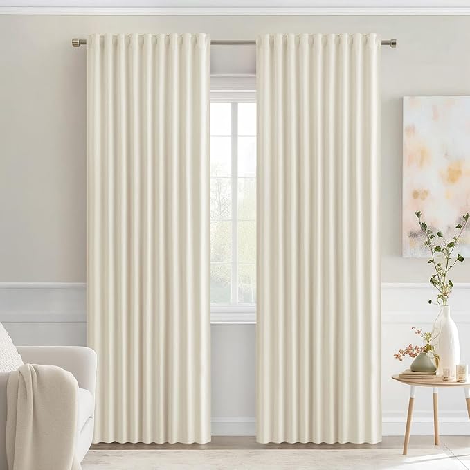 MIULEE Beige White Back Tab Blackout Curtains 72 Inches Long 2 Panels Set by MIULEE